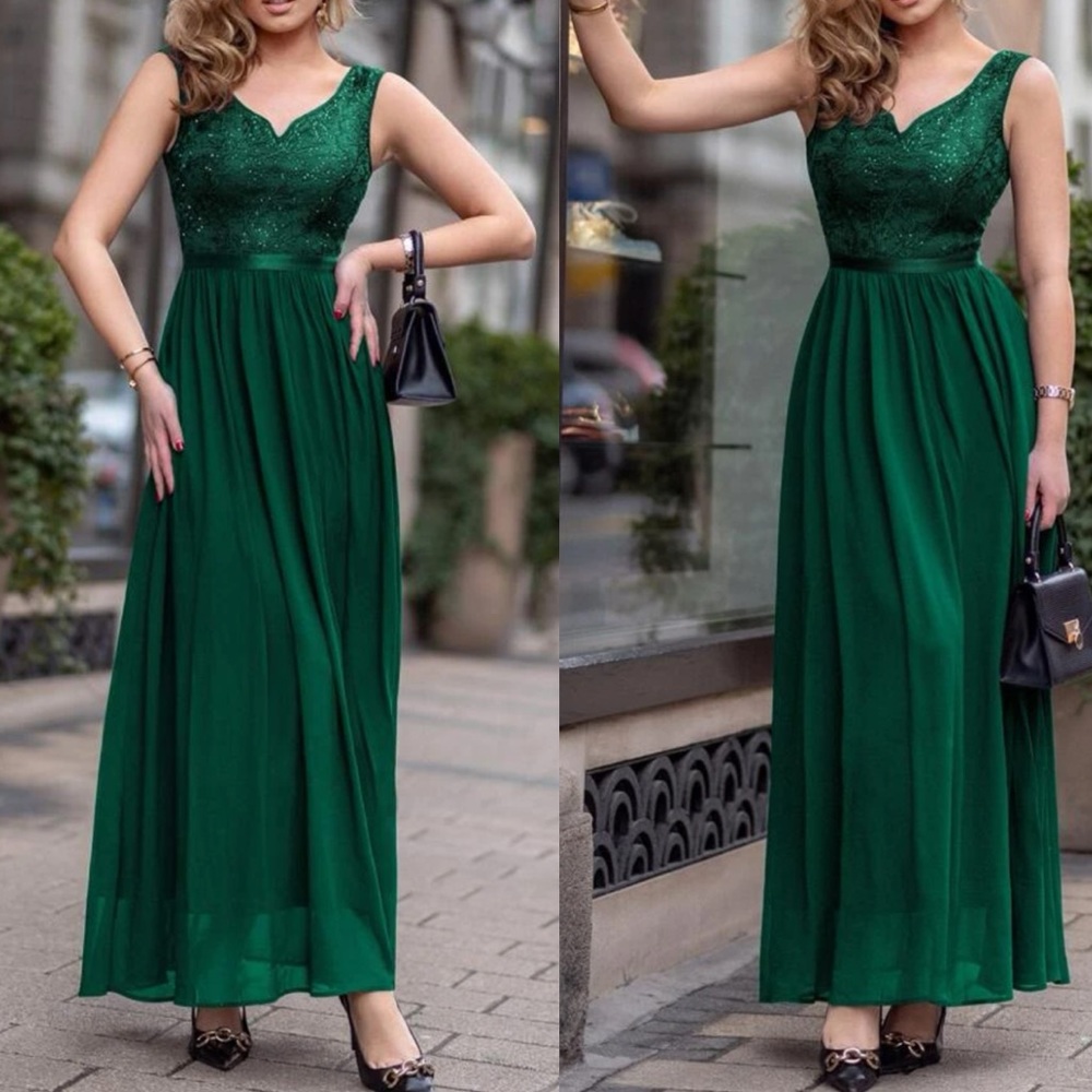 Luxe contrast lace chiffon formal dress